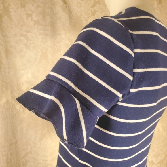 J. Crew Navy Blue & White Stripe Short Sleeve Peplum Waist Shirt - Picture 4 of 5